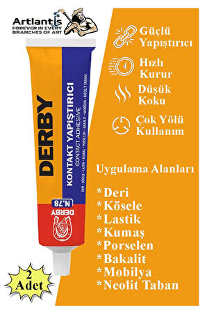 Derby Yapıştırıcı 40 gr Tüp 2 Adet Kontakt Sıvı Yapıştırıcı Deri Kösele Lastik Kumaş Porselen Mobilya Yapıştırıcı