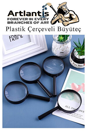 Büyüteç 50 mm 1 Adet 5x Plastik Sap Çerçeveli Büyüteç Merçek Okul Büro Ofis