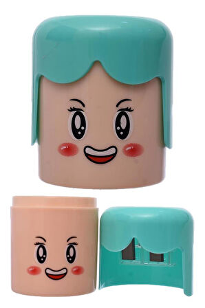 Çift Bıçaklı Hazneli Kalemtıraş 3 Adet Fiğürlü Iki Bıçaklı Jumbo Kalem Açaçağı Kalemtıraş Insan Yüz Modeli Plastik