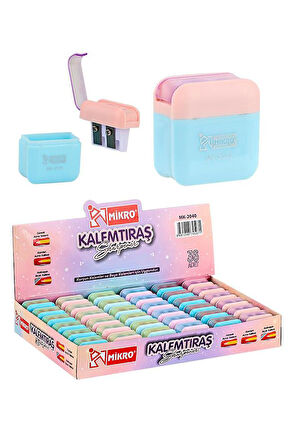 Kalemtıraş Çift Bıçaklı Hazneli 6 Renk 1 Paket MK-2040 Pastel Renkler iki Bıçaklı Jumbo Kalemtraş Kalem Açaçagı Plastik
