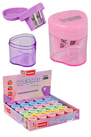 Kalemtıraş Çift Bıçaklı Hazneli 6 Renk 1 Paket MK-4014 Pastel Renkler iki Bıçaklı Jumbo Kalemtraş Kalem Açaçagı Plastik
