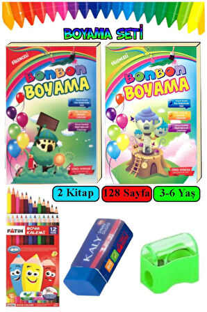 Boyama Kitabı Kalın 1 Paket 3-6 Yaşa Uygun Boyama Kitabı 128 Sayfa Çek Kopar Boya Kuruboya Silgi Kalemtıraş Okul Öncesi