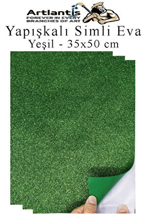 Yeşil Yapışkanlı Simli Eva 35x50 cm 3 Adet Simli Yapışkanlı Eva Süngeri Okul Kreş Anasınıfı Elişi Etkinlikleri Hobi