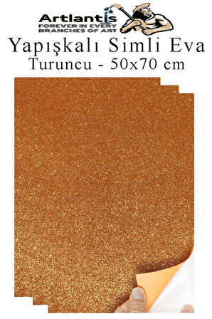 Turuncu Yapışkanlı Simli Eva 50x70 cm 3 Adet Simli Yapışkanlı Eva Süngeri Okul Kreş Anasınıfı Elişi Etkinlikleri Hobi