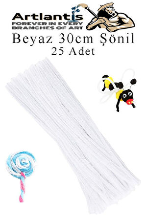 Şönil 30 cm 25 li 1 Paket Renkli Tüylü Tel Okul Öncesi Anasınıfı Kreş Hobi Eğitici Şönil Pipo Temizleyici Tüylü Tel