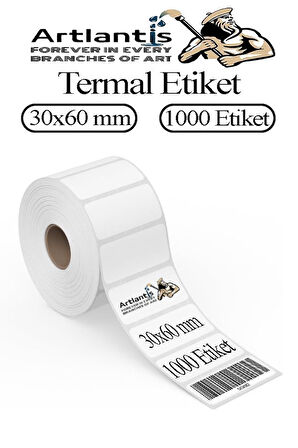 30x60 mm Barkod Etiketi Yapışkanlı 1 Adet Rulo Etiket Termal Barkot Terazi Etiketi 1000 li Barkod Yazıcılarına Uyumludur