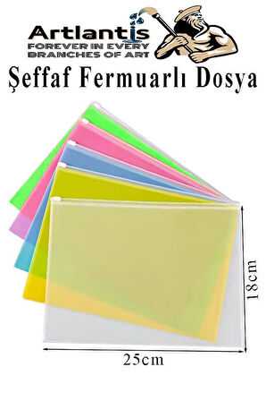 A5 Şeffaf Fermuarlı Dosya 5 Renk 1 Paket PvC Fermuarlı Evrak Dosyası 18x25cm Çıtçıtlı Belge Evrak Dosyası Ofis Büro Okul