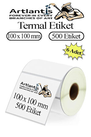 100x100 mm Barkod Etiketi Yapışkanlı 6 Adet Rulo Etiket Termal Barkot Terazi Etiketi 500 lü Barkod Yazıcılara 10x10cm