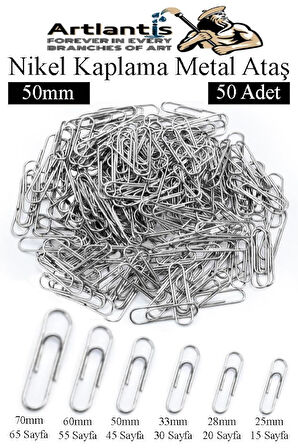 Büyük Metal Ataş No 5 50 mm 50 li 1 Paket Nikel Kaplama Metal Ataç Dayanıklı Paslanmaz 45 Sayfa Kapasiteli Dev Ataş