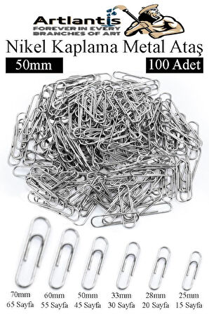 Büyük Metal Ataş No 5 50 mm 100 lü 1 Paket Nikel Kaplama Metal Ataç Dayanıklı Paslanmaz 45 Sayfa Kapasiteli Dev Ataş