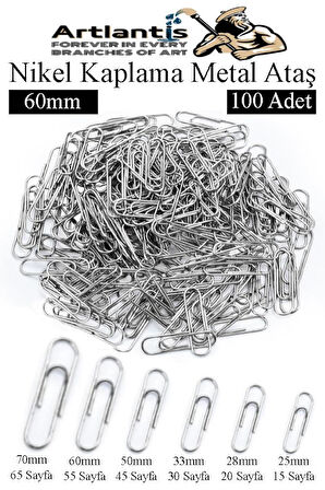 Büyük Metal Ataş No 6 60 mm 100 lü 1 Paket Nikel Kaplama Metal Ataç Dayanıklı Paslanmaz 55 Sayfa Kapasite Jumbo Dev Ataş