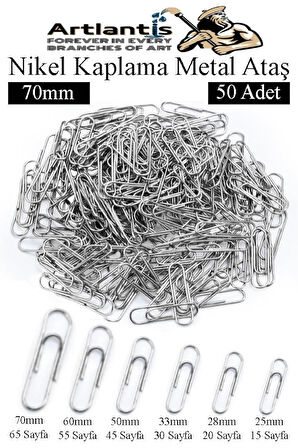 Büyük Metal Ataş No 7 70 mm 50 li 1 Paket Nikel Kaplama Metal Ataç Dayanıklı Paslanmaz 65 Sayfa Kapasite Jumbo Dev Ataş