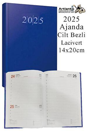 2025 Ajanda 14x20 cm Çizgili Cilt Bezli Dikişli 1 Adet Günlük Planlayıcı Cilt Bezi Ciltli Ajanda 2025 Ofis Okul Büro