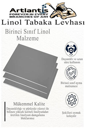 Linol Tabaka Levhası 35x50 cm 2mm Gri 1 Adet Linolyum Tabaka Gri Linol Muşamba Baslı Levha