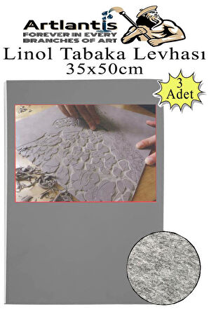 Linol Tabaka Levhası 35x50 cm 2mm Gri 3 Adet Linolyum Tabaka Gri Linol Muşamba Baslı Levha