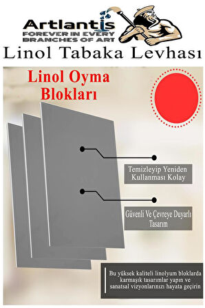 Linol Tabaka Levhası 35x50 cm 2mm Gri 3 Adet Linolyum Tabaka Gri Linol Muşamba Baslı Levha