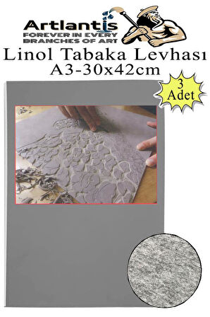 Linol Tabaka Levhası A3 30X42 cm 2mm Gri 3 Adet Linolyum Tabaka Gri Linol Muşamba Baslı Levha