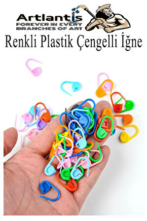 Plastik Çengelli İğne 50 li 1 Paket Örgü Ayracı Renkli Oval Çengelli İğne Klips İlmek Sabitleyici Belirleyici İp Tutucu