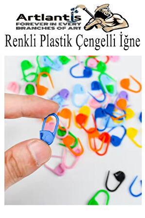 Plastik Çengelli İğne 50 li 1 Paket Örgü Ayracı Renkli Oval Çengelli İğne Klips İlmek Sabitleyici Belirleyici İp Tutucu