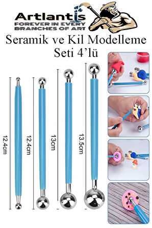 Top Uçlu Seramik ve Kil Modelleme Seti 4 lü 1 Paket Polimer Kil Şekillendirme Çömlek Oyma Çiçek Marzipan Mandala Top Ütü