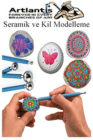 Top Uçlu Seramik ve Kil Modelleme Seti 4 lü 1 Paket Polimer Kil Şekillendirme Çömlek Oyma Çiçek Marzipan Mandala Top Ütü