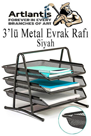 Metal Evrak Rafı 3 lü 1 Paket Masa Üstü A4 Dosya Düzenleyici Kağıt Tepsisi Metal Fileli Üç Katlı Hareketli Perfore