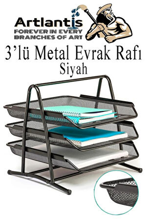 Metal Evrak Rafı 3 lü 1 Paket Masa Üstü A4 Dosya Düzenleyici Kağıt Tepsisi Metal Fileli Üç Katlı Hareketli Perfore