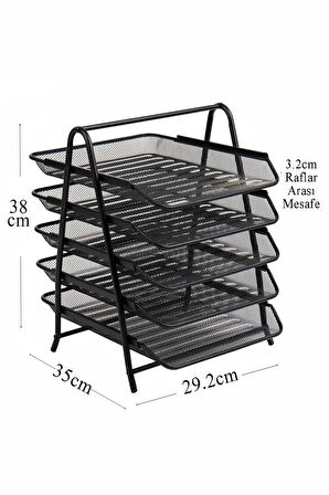 5 li Metal Evrak Rafı Siyah 1 Paket Masaüstü A4 Dosya Düzenleyici Kağıt Tepsisi Metal Çelik Fileli Beş Katlı Hareketli