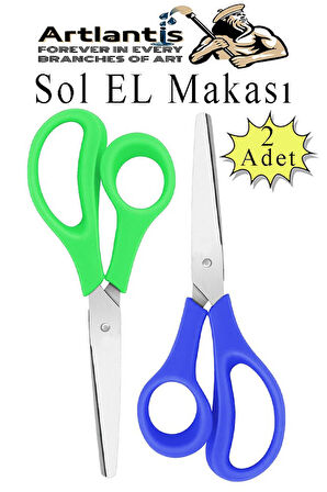 Sol El Makası 2 Adet Solak Okul Makası Plastik Saplı Solel İçin Makas Okul Öğrenci Makası Küt Uçlu Paslanmaz Çelik