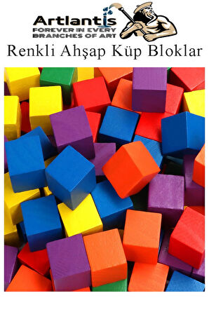 Renkli Ahşap Küp Bloklar 3x3x3 cm 32 Adet Ahşap Renkli Kare Blok Eğitici Geliştirici Oyuncak Küp Matematik Birim Küpleri