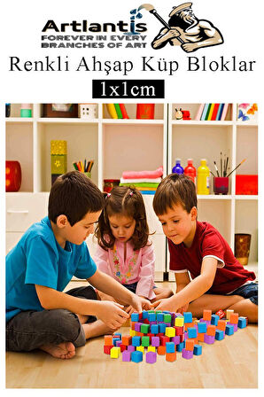 Renkli Ahşap Küp Bloklar 1x1x1cm 300 Adet Ahşap Renkli Kare Blok Eğitici Geliştirici Oyuncak Küp Matematik Birim Küpleri