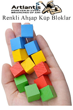 Renkli Ahşap Küp Bloklar 2.5x2.5 cm 16 Adet Ahşap Renkli Kare Blok Eğitici Geliştirici Oyuncak Küp Matematik Birim Küp