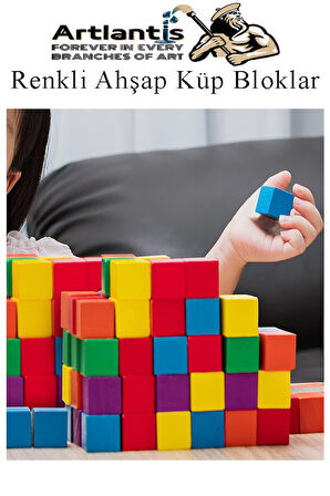 Renkli Ahşap Küp Bloklar 2.5x2.5 cm 16 Adet Ahşap Renkli Kare Blok Eğitici Geliştirici Oyuncak Küp Matematik Birim Küp