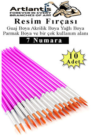 Resim Fırçası 7 Numara 10 Adet Yuvarlak Uçlu Sentetik Resim Fırça Ekonomik Suluboya Akrilik Boya Guaj Boya Yağlı Boya