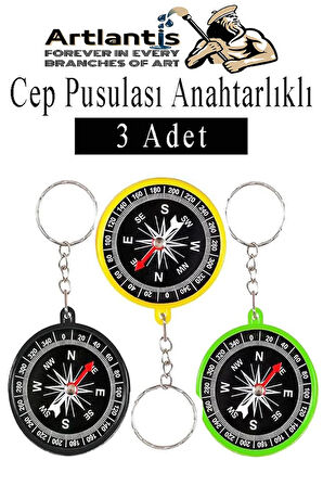 Pusula Anahtarlık Renkli 3 Adet Küçük Pusula Okul Deney Gezi Cep Pusulası Manyetik Pusula Plastik Öğrenci
