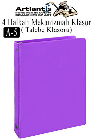 4 Halkalı Klasör 1 Adet A5 PVC Öğrenci ve Ofis Tipi Evrak Sunum Klasörü İç Cepli Otomatik Mekanizmalı Büro Okul Arşivle