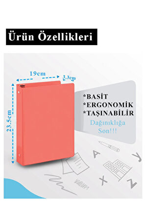 Açık Yeşil 4 Halkalı Klasör 2 Adet A5 PVC Öğrenci ve Ofis Tipi Evrak Sunum Klasörü İç Cepli Otomatik Mekanizmalı Büro