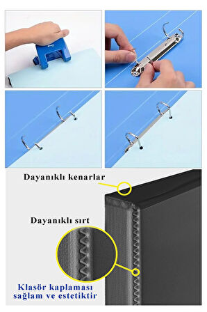 Mor 4 Halkalı Klasör 2 Adet A5 PVC Öğrenci ve Ofis Tipi Evrak Sunum Büro Klasörü İç Cepli Otomatik Mekanizmalı Büro