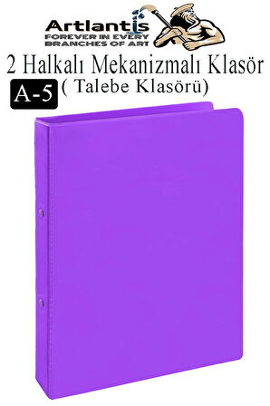 2 Halkalı Klasör 1 Adet A5 PVC Öğrenci ve Ofis Tipi Evrak Sunum Klasörü İç Cepli Otomatik Mekanizmalı Büro Okul Arşivle