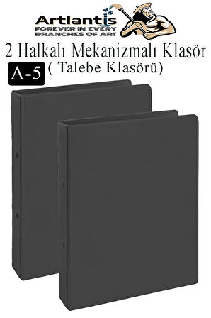 Siyah 2 Halkalı Klasör 2 Adet A5 PVC Öğrenci ve Ofis Tipi Evrak Sunum Talebe Büro Klasörü İç Cepli Otomatik Mekanizmalı