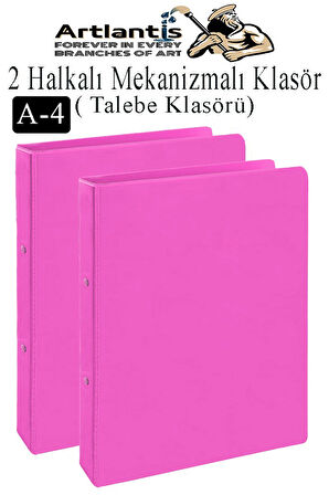 Pembe 2 Halkalı Klasör 2 Adet A4 PVC Öğrenci ve Ofis Tipi Evrak Sunum Talebe Büro Klasörü İç Cepli Otomatik Mekanizmalı