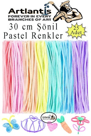 Şönil Pastel Renkler 30 cm 25 li 1 Paket Pastel Renkli Tüylü Tel Peluş Tel 30 cm Elişi Okul Projeleri Süsleme