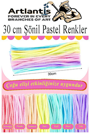 Şönil Pastel Renkler 30 cm 25 li 1 Paket Pastel Renkli Tüylü Tel Peluş Tel 30 cm Elişi Okul Projeleri Süsleme