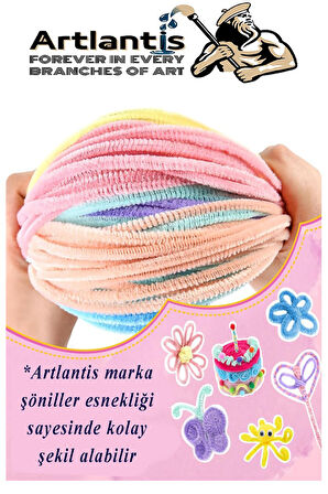 Şönil Pastel Renkler 30 cm 25 li 1 Paket Pastel Renkli Tüylü Tel Peluş Tel 30 cm Elişi Okul Projeleri Süsleme