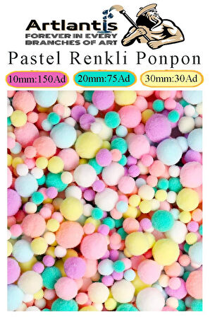 Pastel Renkli Pon Pon 10 20 30 mm 255 li 1 Paket Peluş Ponpon Tüylü Ponpon Okul Öncesi Kreş El İşi Hobi Elişi