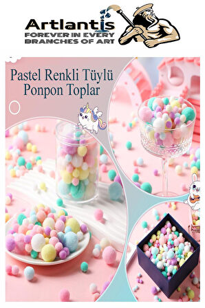 Pastel Renkli Pon Pon 10 20 30 mm 255 li 1 Paket Peluş Ponpon Tüylü Ponpon Okul Öncesi Kreş El İşi Hobi Elişi