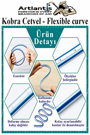 Kobra Cetvel 40 cm 1 Adet Çizim Kıvrılan Plastik Esnek Eğri Cetvel Tekstil Kumaş Dikiş Ölçüm Şablon Yumuşak Cetvel