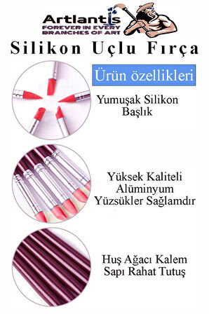 Bordo Silikon Uçlu Fırça Modelaj 5 li 1 Paket Kauçuk Polimer Kil Çömlek Seramik Şekillendirici Kalem Rötuş Kalem Set