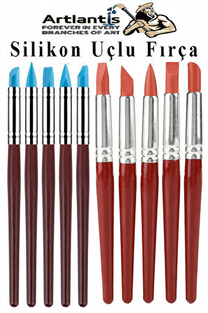 Silikon Uçlu Fırça Modelaj 10 Lu 1 Paket Kauçuk Polimer Kil Çömlek Seramik Şekillendirici Kalem Rötuş Kalem Seti