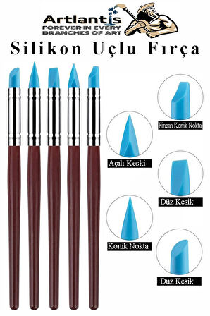 Silikon Uçlu Fırça Modelaj 10 Lu 1 Paket Kauçuk Polimer Kil Çömlek Seramik Şekillendirici Kalem Rötuş Kalem Seti